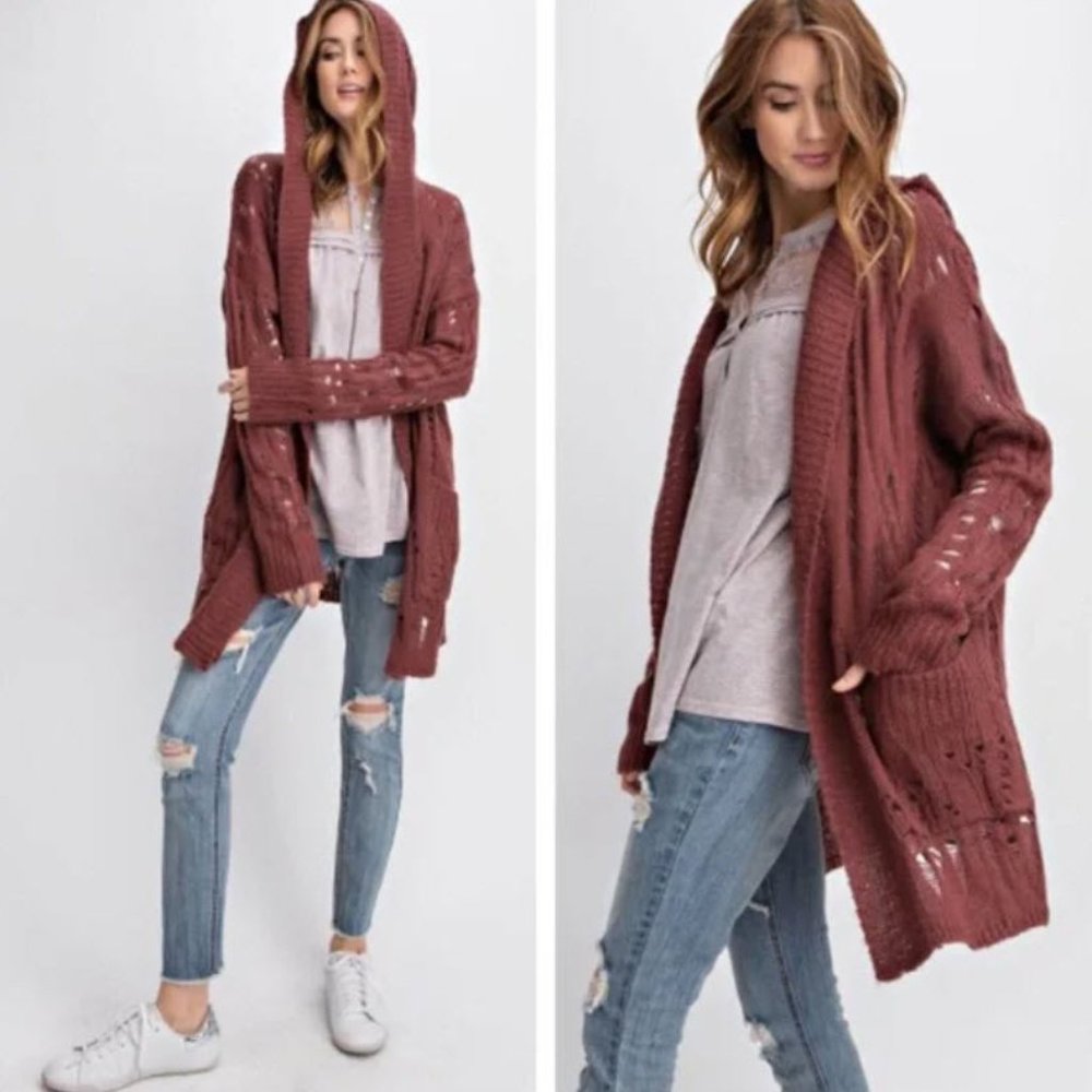ATHENA- Hooded Loose Knit Cardigan
